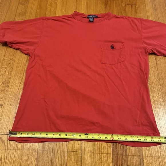 Vintage 90s Nautica Red Cotton Front Pocket Stitched USA Made T Shirt Mens Sz L - Picture 6 of 8